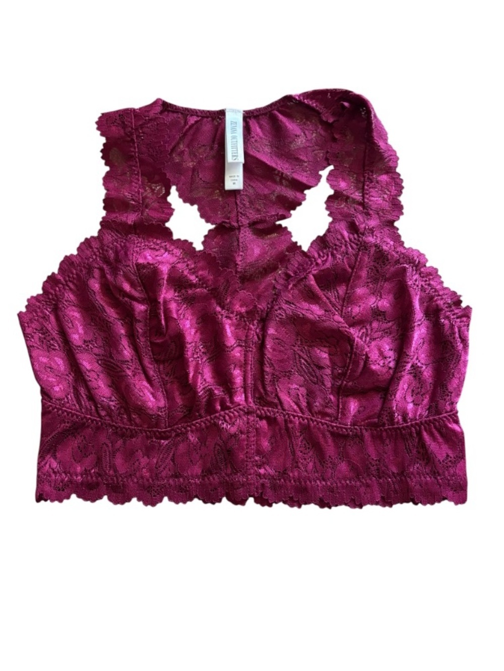 Zenana Burgundy Lace Racerback Bralette NWOT